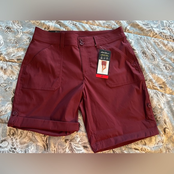 NWT Eddie Bauer Women’s Rolled Hem Lightweight Bermuda Short Size 8 Red/Burgundy - Picture 6 of 8